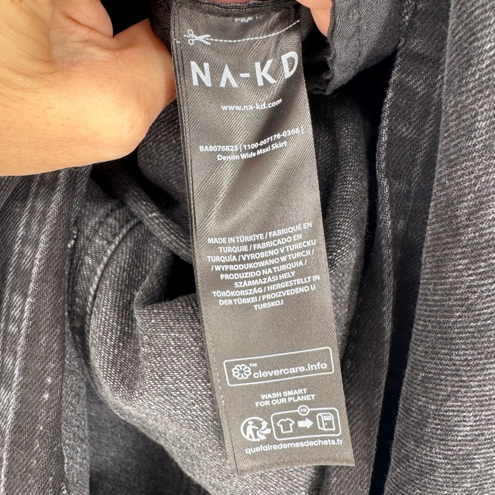 Na-Kd Denim Wide Denim Maxi Skirt Black Front Slit Size 32 (XS) Trendy Minimal - Picture 11 of 12